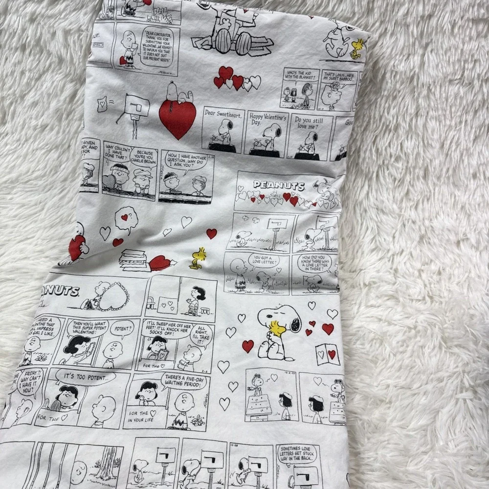 Pottery Barn Kids Snoopy Peanuts Valentine King Flat Sheet Organic Hearts PBK